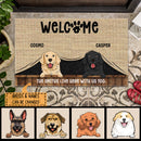 Pawzity Funny Welcome Mat, Gifts For Pet Lovers, Dog Peeking From Curtain Outdoor Door Mat