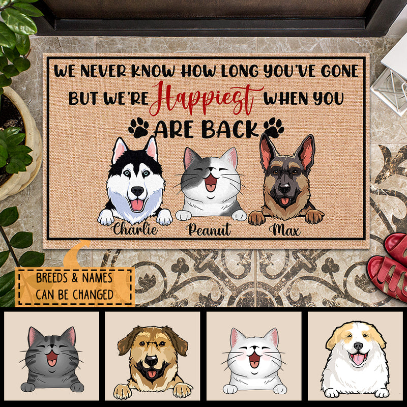 Pawzity Welcome Mat, Gifts For Pet Lovers, We're Happiest When You Are Back Outdoor Door Mat