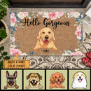 Pawzity Dog Welcome Mat, Gifts For Dog Lovers, Hello Gorgeous Flower Outdoor Door Mat