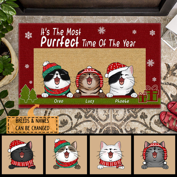 Christmas Personalized Doormat, Gifts For Cat Lovers, It's The Most Purrfect Time Of The Year Front Door Mat