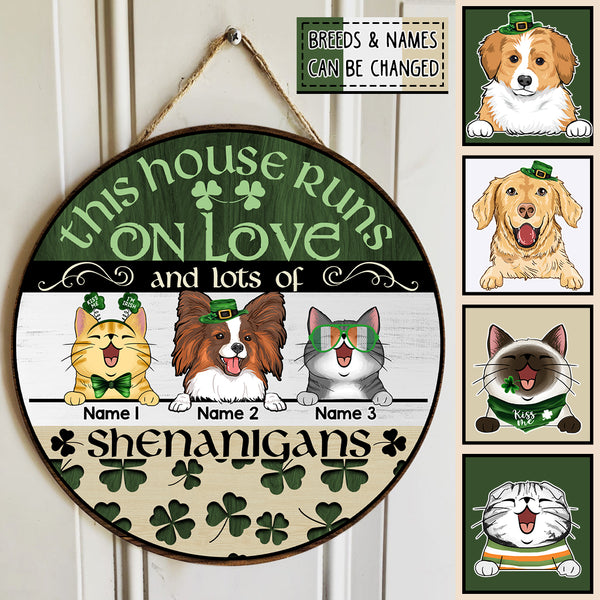 St. Patrick's Day Personalized Wood Sign, Gifts For Pet Lovers, This House Runs On Love And A Lot Of Shenanigans