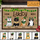 St. Patrick's Day Personalized Doormat, Gifts For Cat Lovers, Lucky Shamrocks Decor Outdoor Door Mat