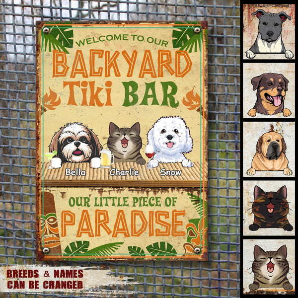 Pawzity Metal Backyard Tiki Bar Signs, Gifts For Pet Lovers, Our Little Piece Of Paradise Tropical Style Welcome Signs