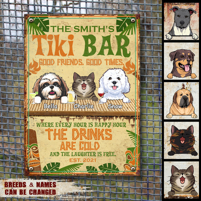 Pawzity Metal Tiki Bar Signs, Gifts For Pet Lovers, Where The Laughter Is Free Tropical Style Welcome Signs