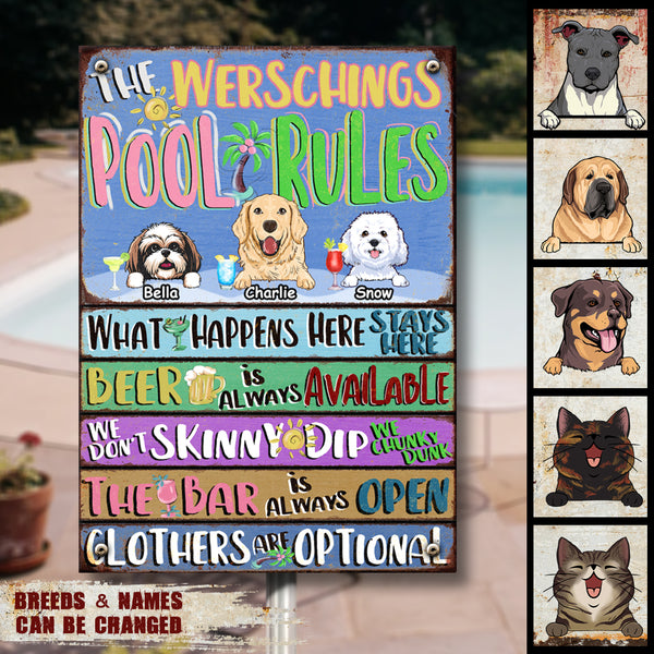 Pawzity Metal Pool Signs, Gifts For Pet Lovers, We Don't Skinny Dip We Chunky Dunk The Bar Is Always Open Pool Rules Sign
