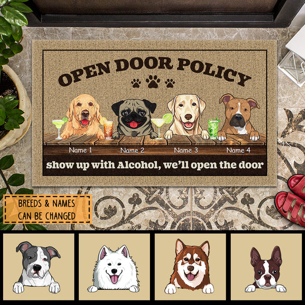 Pawzity Custom Doormat, Gifts For Dog Lovers, Open Door Policy Show Up With Alcohol We'll Open The Door