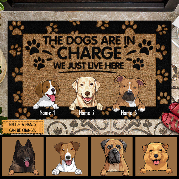 Pawzity Custom Doormat, Gifts For Dog Lovers, The Dogs Are In Charge We Just Live Here Front Door Mat