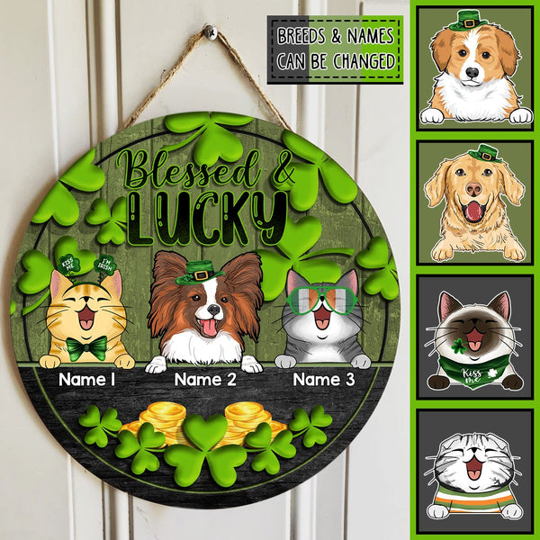 St. Patrick's Day Door Signs, Gifts For Pet Lovers, Blessed & Lucky Custom Wooden Signs, Shamrock Sign