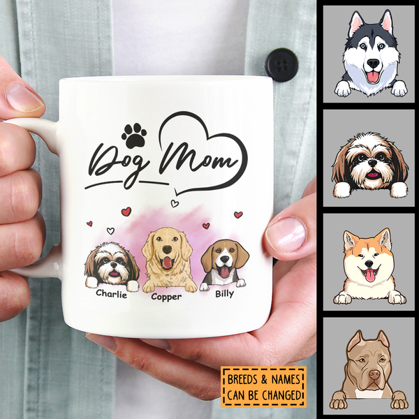 Personalized Dog Breeds Mug, Gifts For Dog Moms, Dog Mom & Heart Mug, Gifts For Mother's Day