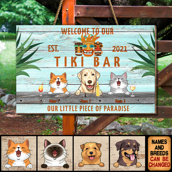 Pawzity Tiki Bar  Welcome Door Signs, Gifts For Pet Lovers, Our Little Piece Of Paradise Rectangle Custom Wooden Signs