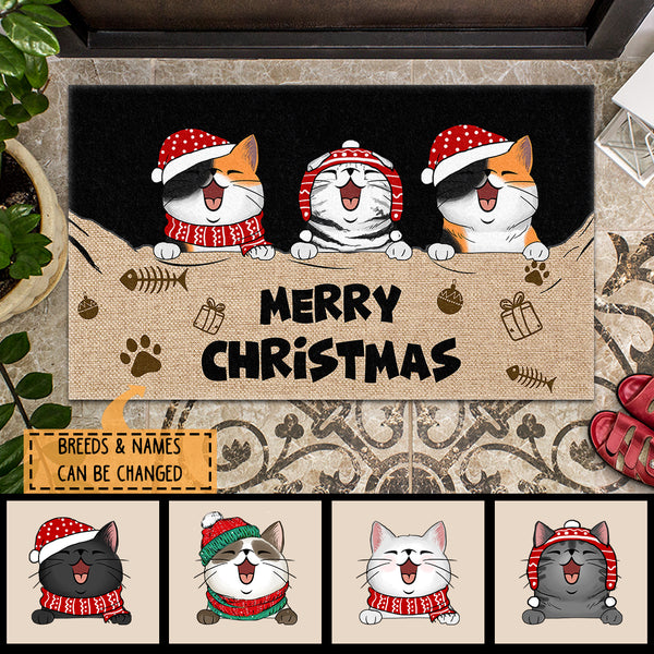 Christmas Personalized Doormat, Gifts For Cat Lovers, Merry Christmas Xmas Things & Fish Bone Front Door Mat