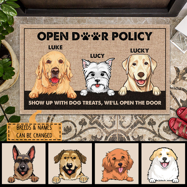 Pawzity Custom Doormat, Gifts For Dog Lovers, Open Door Policy Show Up Dog Treats We'll Open The Door Front Door Mat