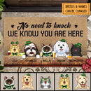 St. Patrick's Day No Need To Knock Personalized Doormat, Gifts For Pet Lovers, We Know You Are Here Front Door Mat