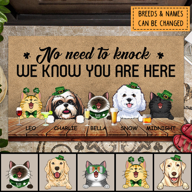 St. Patrick's Day No Need To Knock Personalized Doormat, Gifts For Pet Lovers, We Know You Are Here Front Door Mat