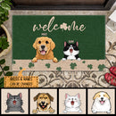 St. Patrick's Day Welcome Mat, Gifts For Pet Lovers, Shamrock Green Background Outdoor Door Mat