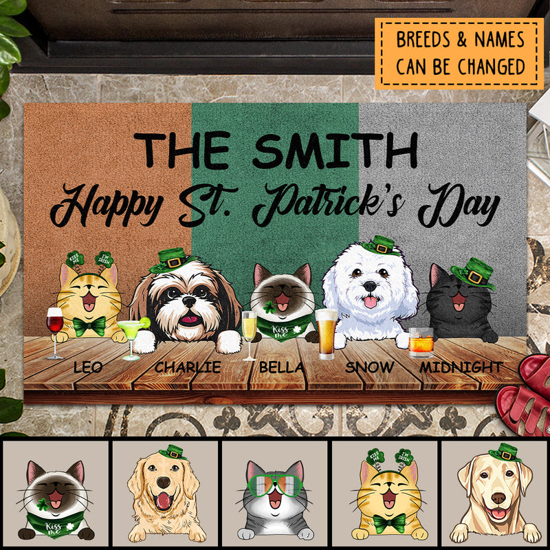 St. Patrick's Day Personalized Doormat, Gifts For Pet Lovers, Colorful Front Door Mat