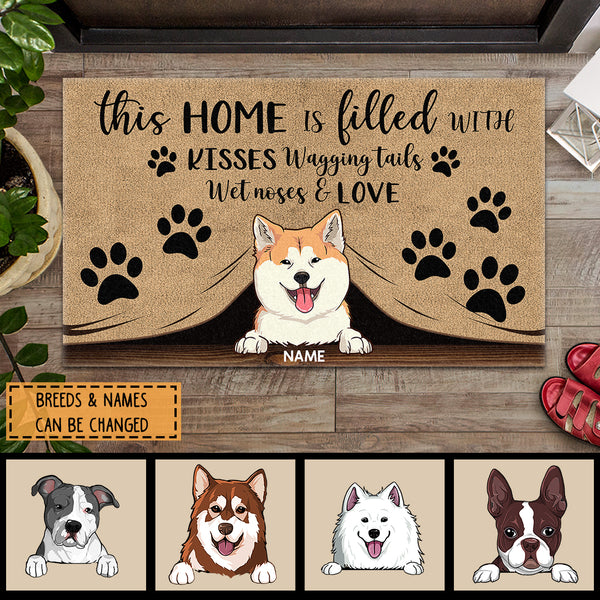 Pawzity Custom Doormat, Gifts For Dog Lovers, This Home Is Filled With Kisses Wagging Tails Wet Noses & Love