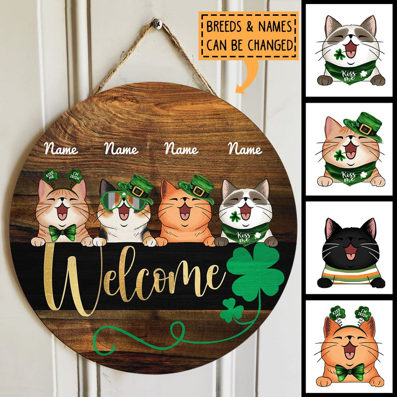 St. Patrick's Day Welcome Door Signs, Gifts For Cat Lovers, Round Welcome Sign, Shamrock Sign , Cat Mom Gifts