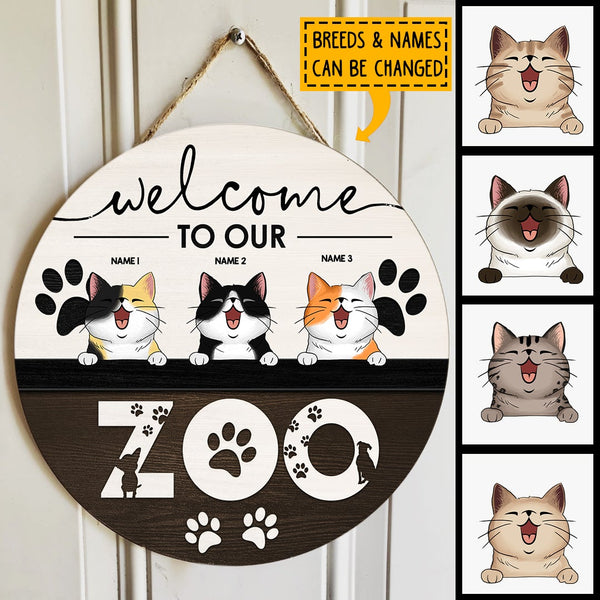 Pawzity Welcome Door Signs, Gifts For Cat Lovers, Welcome To Our Zoo Custom Wooden Signs , Cat Mom Gifts