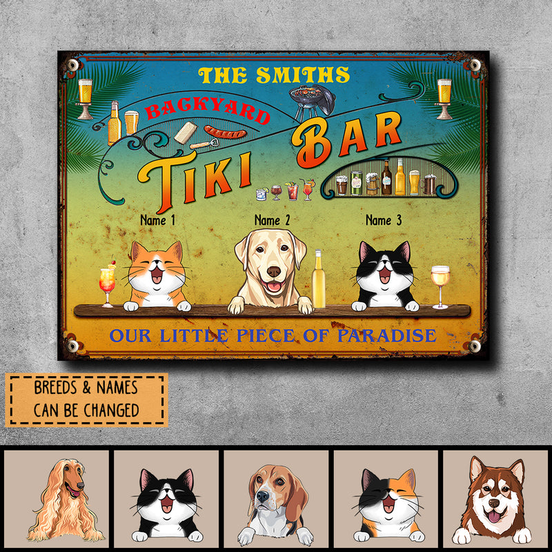 Pawzity Metal Backyard Tiki Bar Signs, Gifts For Pet Lovers, Our Little Piece Of Paradise Personalized Family Sign