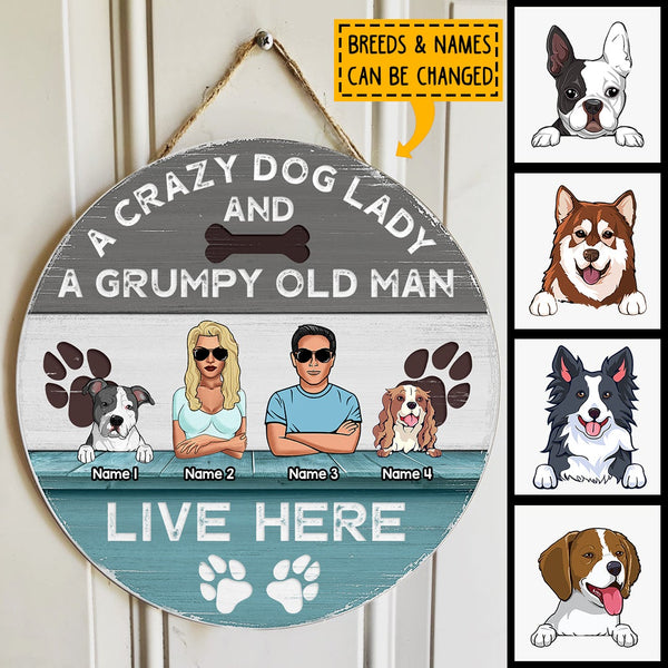 Pawzity Custom Signs Wood, Gifts For Dog Lovers, A Crazy Dog Lady And A Grumpy Old Man Live Here , Dog Mom Gifts