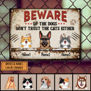 Pawzity Beware Of The Dogs Metal Yard Sign, Gifts For Pet Lovers, Don't Trust The Cats Either