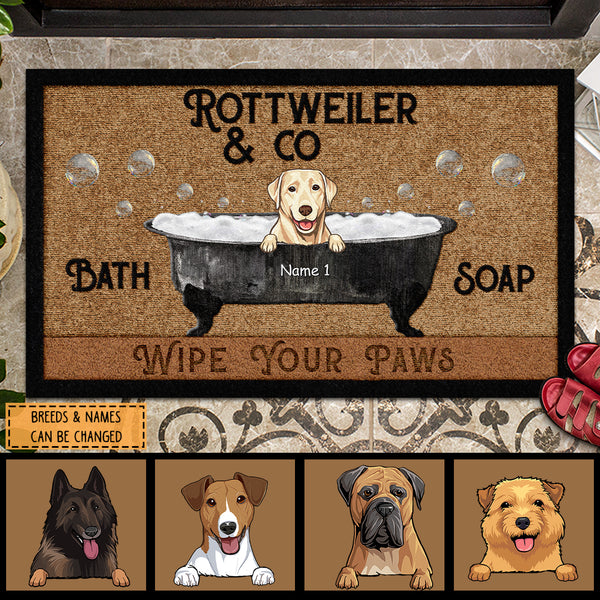 Pawzity Personalized Doormat, Gifts For Dog Lovers, Wipe Your Paws Dogs In A Bathtub Front Door Mat