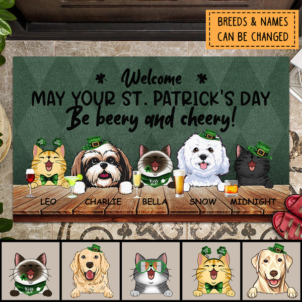 St. Patrick's Day Welcome Mat, Gifts For Pet Lovers, May Your St. Patrick's Day Be Beery And Cheery Front Door Mat