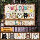 Pawzity Metal Welcome Signs, Gifts For Cat Lovers, Welcome Hope You Like Cats Flower Personalized Home Signs