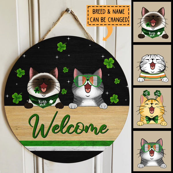 St. Patrick's Day Personalized Wood Sign, Gifts For Cat Lovers, Shamrock Welcome Signs , Cat Mom Gifts