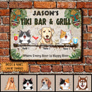 Pawzity Metal Tiki Bar & Grill Sign, Gifts For Pet Lovers, Where Every Hour Is Happy Hour Tropical Style Welcome Signs