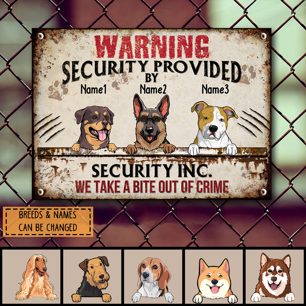 Pawzity Warning Metal Yard Sign, Gifts For Dog Lovers, Security Provided By Security Inc Funny Warning Sign