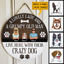 Pawzity Custom Wooden Sign, Gifts For Dog Lovers, A Lovely Lady And A Grumpy Old Man Live Here With Their Crazy Dogs , Dog Mom Gifts