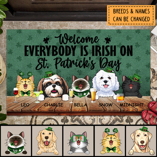 St. Patrick's Day Welcome Mat, Gifts For Pet Lovers, Everybody Is Irish On St. Patrick's Day Outdoor Door Mat