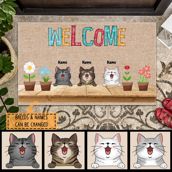 Pawzity Welcome Mat, Gifts For Cat Lovers, Cat And Plant Outdoor Door Mat, Personalized Housewarming Gifts