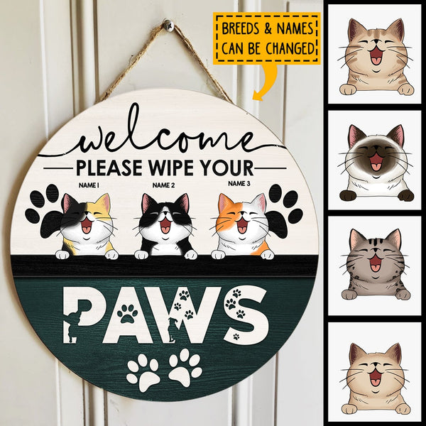 Pawzity Welcome Door Signs, Gifts For Cat Lovers, Please Wipe You Paws Custom Wooden Signs , Cat Mom Gifts