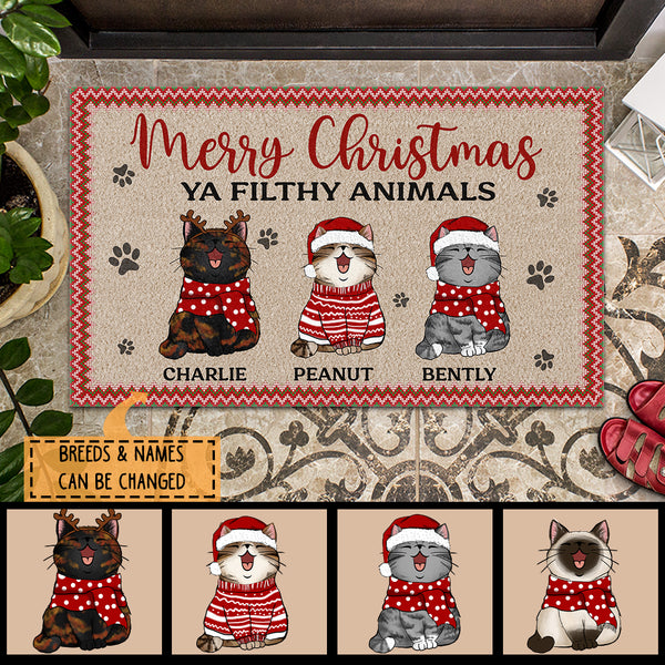 Christmas Personalized Doormat, Gifts For Cat Lovers, Merry Christmas Ya Filthy Animals Front Door Mat