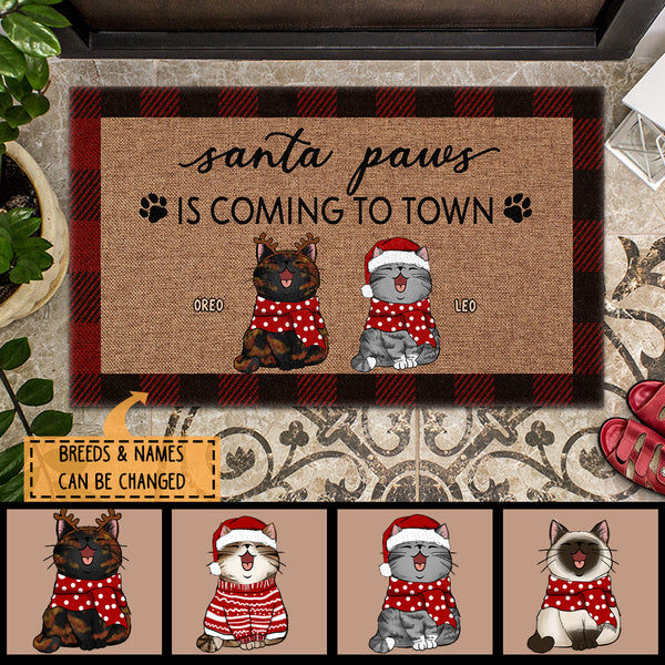 Christmas Personalized Doormat, Gifts For Cat Lovers, Santa Paws Is Coming To Town Front Door Mat