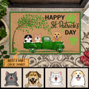St. Patrick's Day Personalized Doormat, Gifts For Pet Lovers, Dog & Cat In Green Truck Outdoor Door Mat