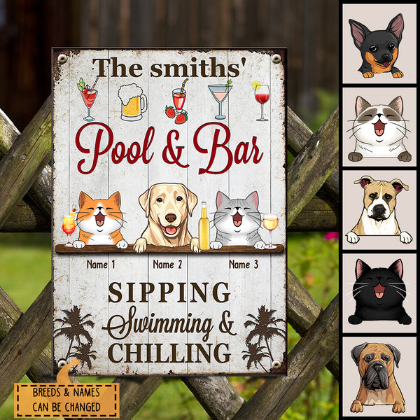Pawzity Metal Pool & Bar Signs, Gifts For Pet Lovers, Sipping Swimming & Chilling Drink Personalized Home Signs