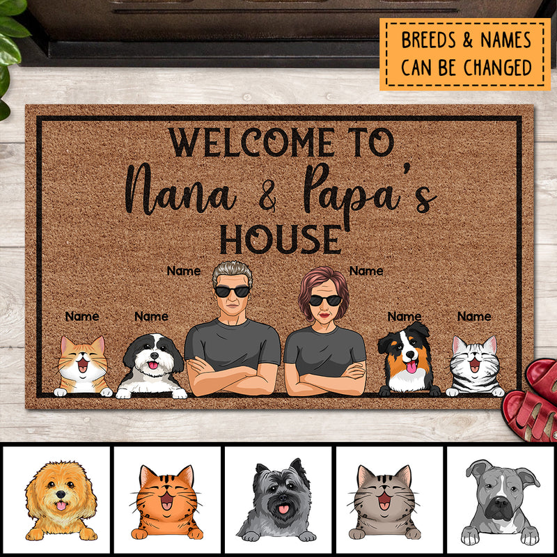 Pawzity Welcome Mat, Gifts For Pet Lovers, Welcome To Nana & Papa's House Outdoor Door Mat