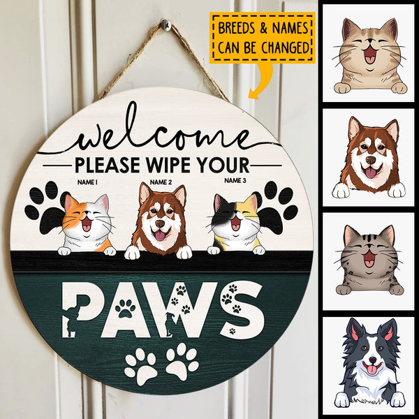 Pawzity Welcome Door Signs, Gifts For Pet Lovers, Please Wipe You Paws Custom Wooden Signs