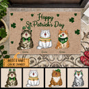 St. Patrick's Day Personalized Doormat, Gifts For Cat Lovers, Shamrocks Outdoor Door Mat