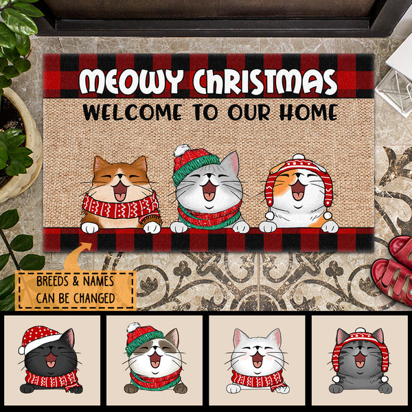 Cat Christmas Dloormat, Kawaii Cat Merry Xmas Flooring Doormat For