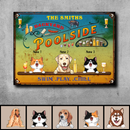 Pawzity Metal Backyard Poolside Signs, Gifts For Pet Lovers, Swim Play Chill Drink & Food Personalized Family Sign