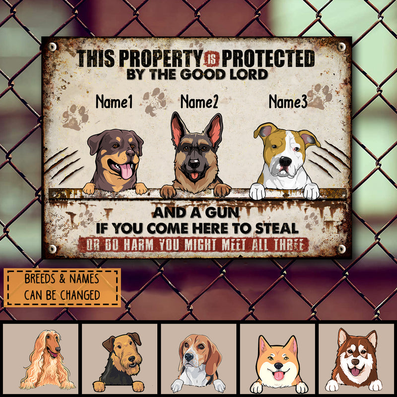 Pawzity Warning Metal Yard Sign, Gifts For Dog Lovers, This Property Is Protected By The Good Lord Funny Warning Sign