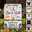Pawzity Metal Patio Bar & Grill Sign, Gifts For Pet Lovers, Sipping Grilling & Chilling Drink Personalized Home Signs