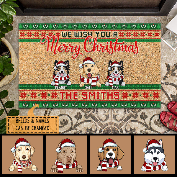 Christmas Personalized Doormat, Gifts For Dog Lovers, We Wish You Merry Christmas Front Door Mat