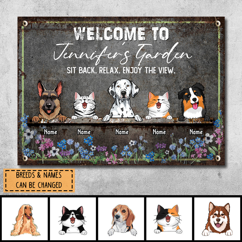 Pawzity Metal Garden Sign, Gifts For Pet Lovers, Sit Back Relax Enjoy The View Flowers Welcome Signs
