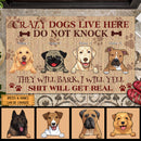 Pawzity Personalized Doormat, Gifts For Dog Lovers, Crazy Dogs Live Here Do Not Knock They Will Bark
